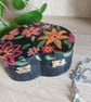 Wooden trinket box love heart shaped handpainted black with metallic flowers.   - Image 7