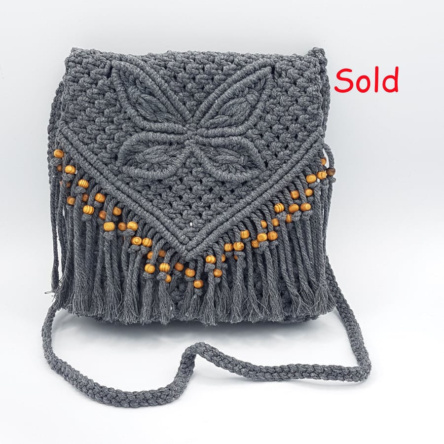 Handmade Grey Macrame Bag