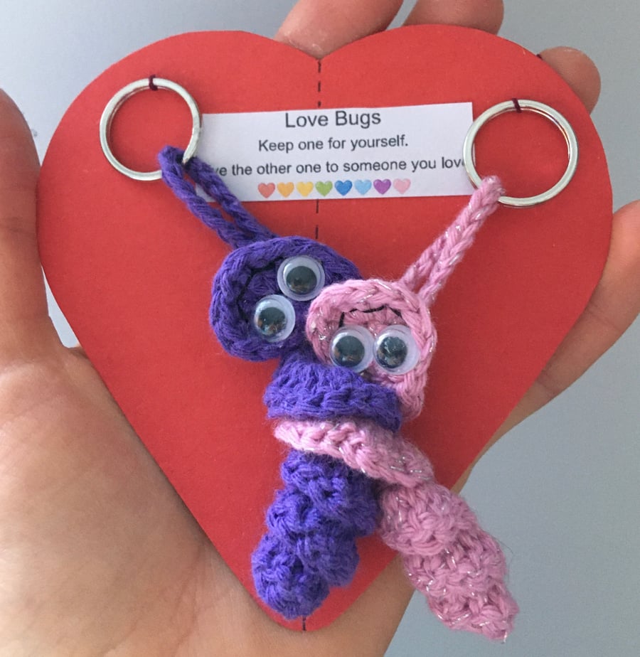 Crochet Love Bug Keyring - Purple And Pink - Valentines Gift 