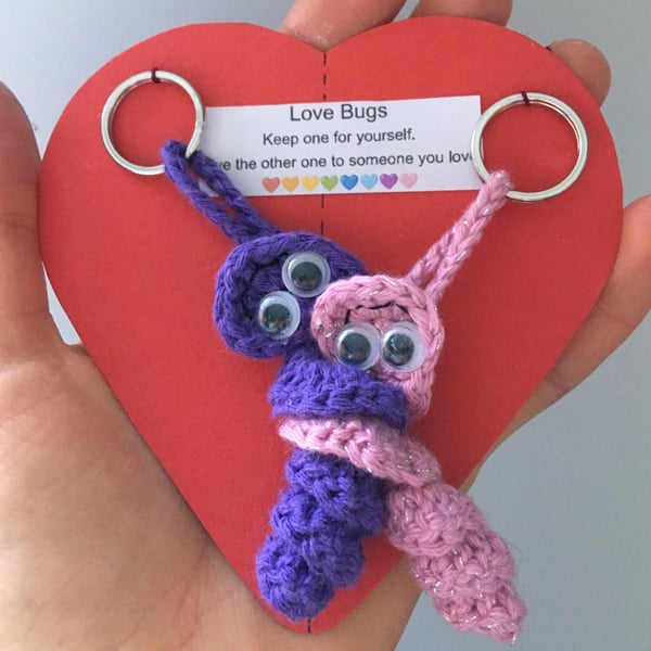 Crochet Love Bug Keyring - Purple And Pink - Valentines Gift 