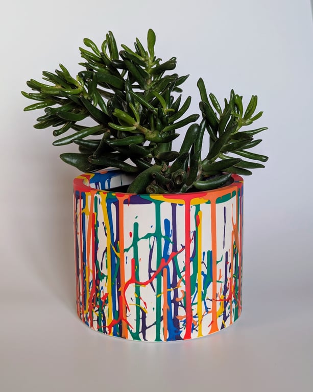Handmade Jesmonite Plant Pot – Colourful Rainbow Splatter Planter for Houseplant