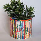 Handmade Jesmonite Plant Pot – Colourful Rainbow Splatter Planter for Houseplant