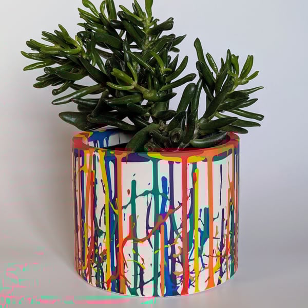 Handmade Jesmonite Plant Pot – Colourful Rainbow Splatter Planter for Houseplant