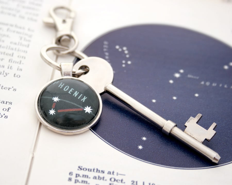 Custom Star Constellation Keyring Silver Zodiac Keychain in black