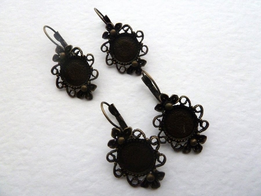bronze lever back earrings, flowers