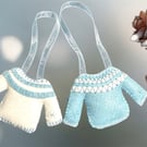 Pair of matching Christmas fair isle jumpers hanging decorations, couples gift 