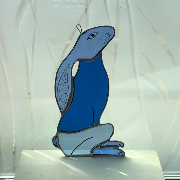 Stained Glass Moon Gazing Hare - in Blues, Aquas or Yellows