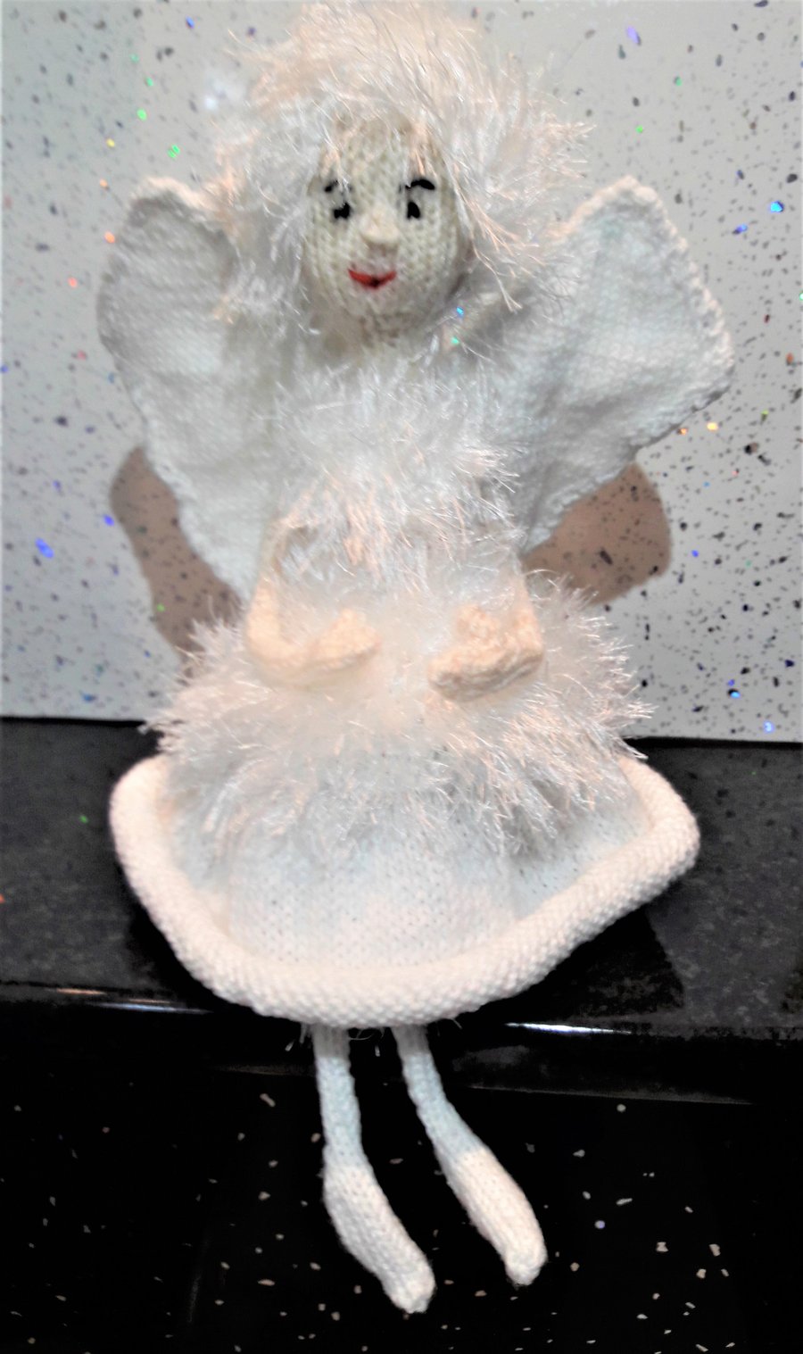 Fairy Princess, hand knitted, collectable doll on stand