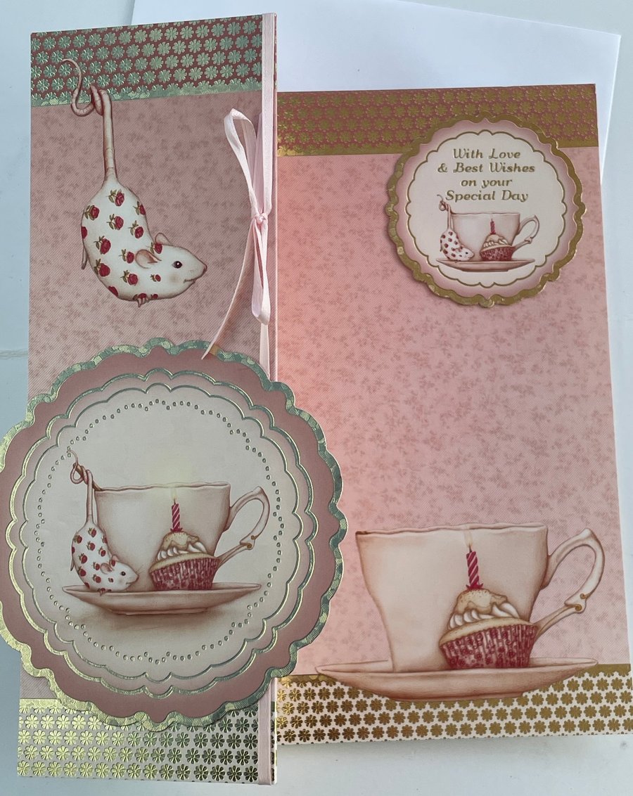 Cheeky mouse and cupcake With love and best wishes card