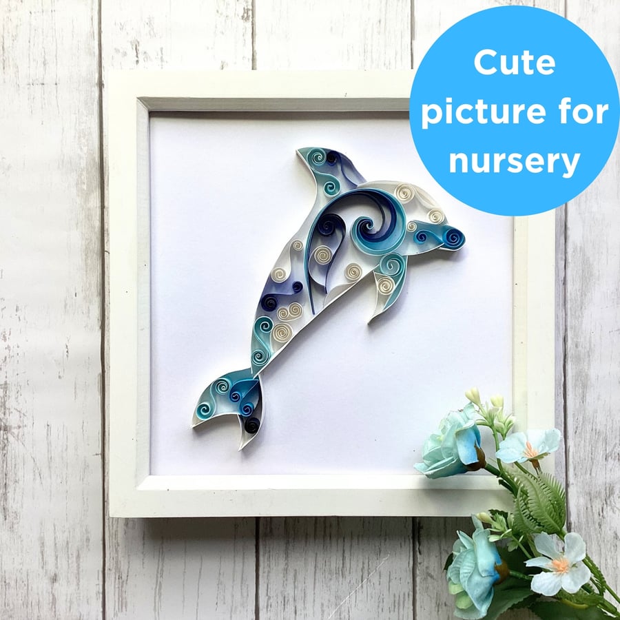 Dolphin framed quilled artwork childs bedroom nursery playroom housewarming gift