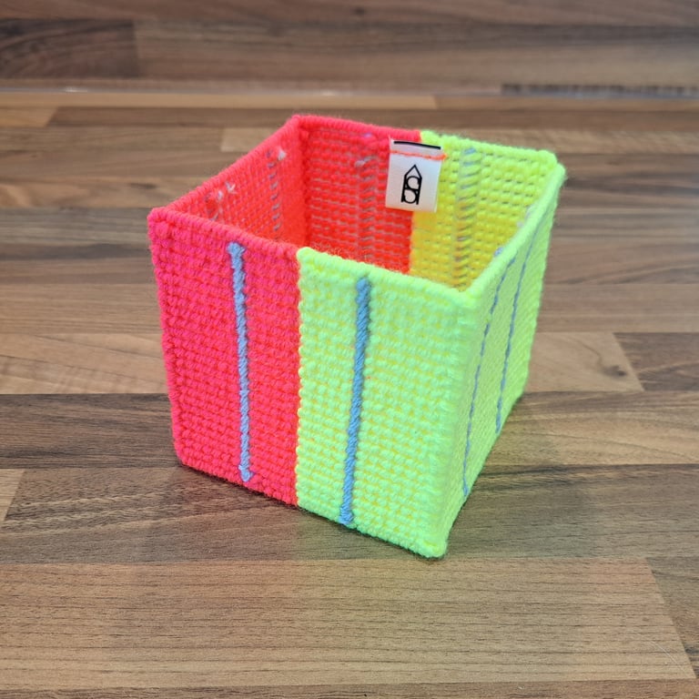 Container for stationery - yellow and orange hi-vis pattern