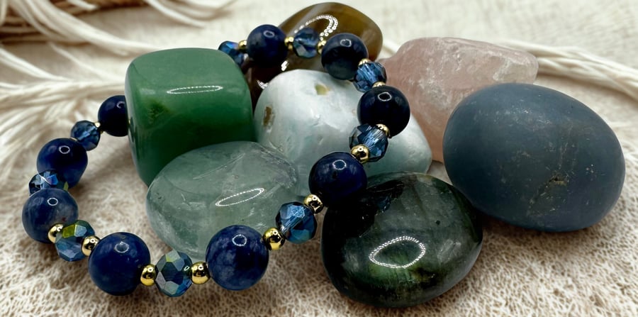 Lapis Beaded bracelet with glass pearl beaded bracelet