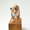 Bagh Paper Mache Tiger on Wood Base Sculpture 