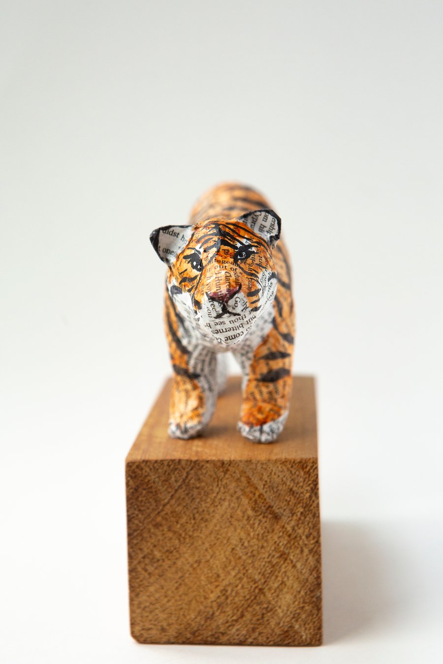 Bagh Paper Mache Tiger on Wood Base Sculpture 
