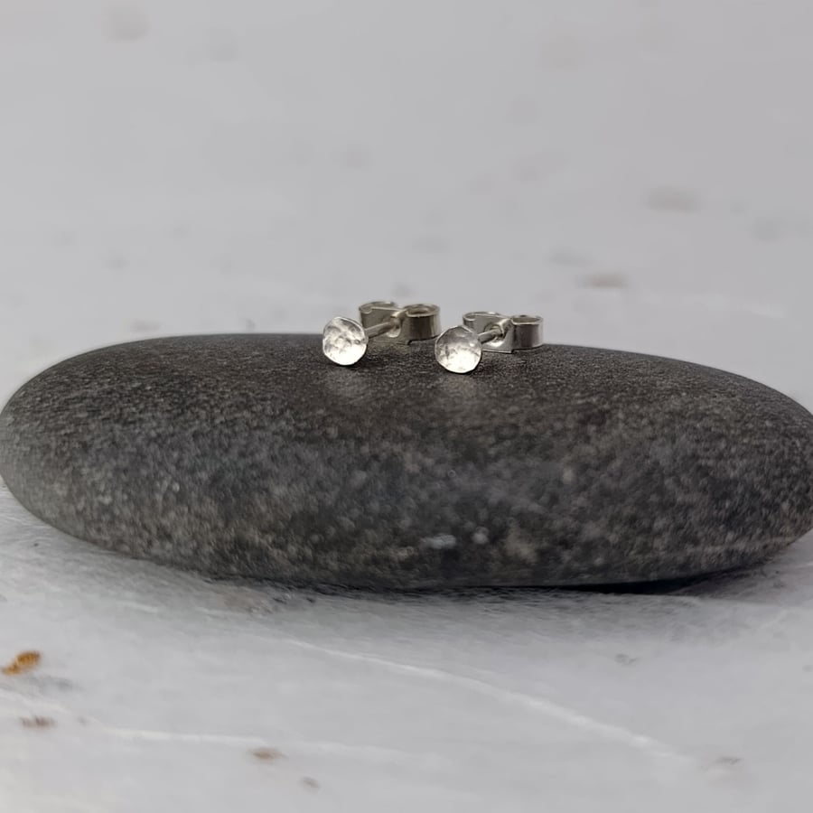 Recycled Sterling Silver Mini Circle Hammered Stud Earrings
