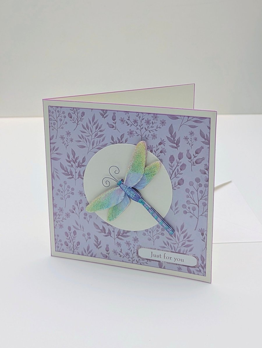 Dragonfly handmade card in pretty pastels, for a Birthday, get well, thank you