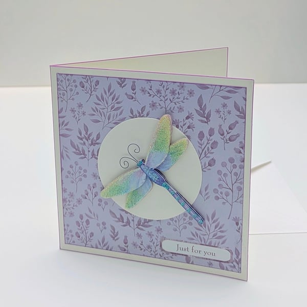 Dragonfly handmade card in pretty pastels, for a Birthday, get well, thank you