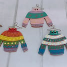 Ceramic Christmas jumper tree decoration with metal coat hanger