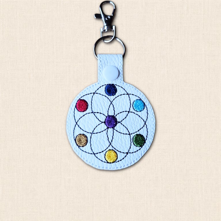Chakra Keyring - Embroidered Seven Chakra Faux Leather Bag Charm