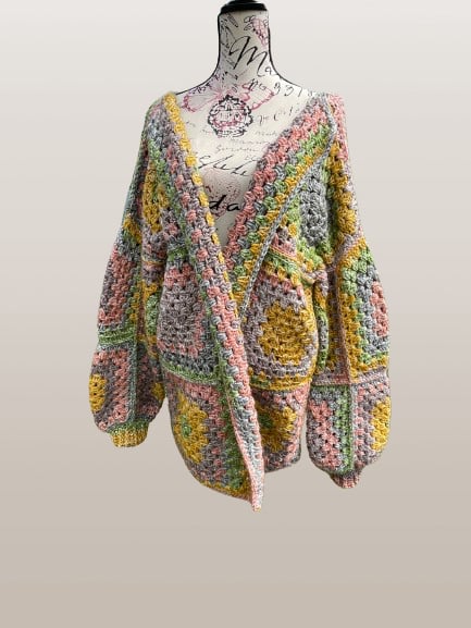 Plus size Handmade Crochet Granny Square Cardigan 