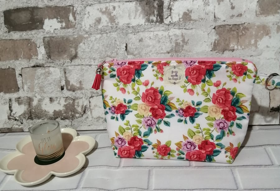 PINK FLOWERS 100% COTTON COSMETIC POUCH