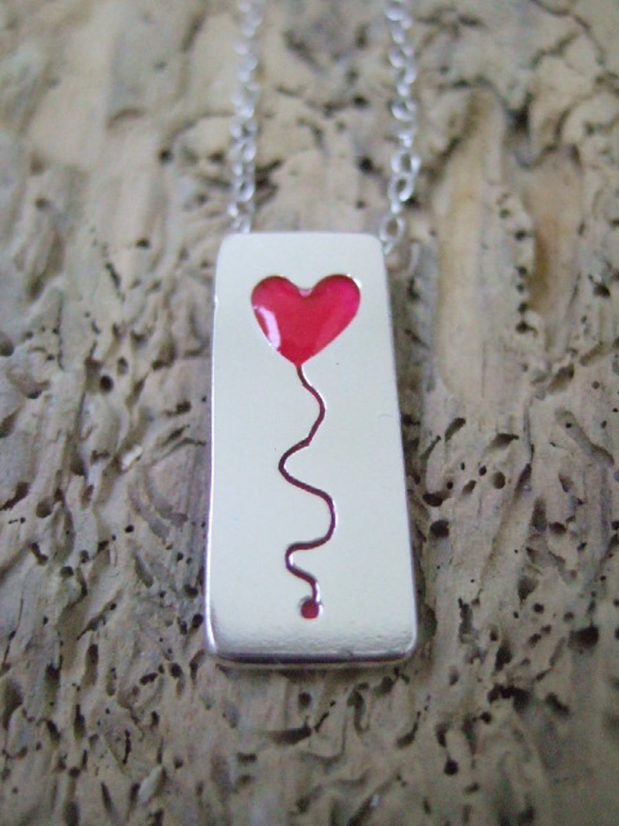 Sterling Silver & Red Resin Balloon Heart