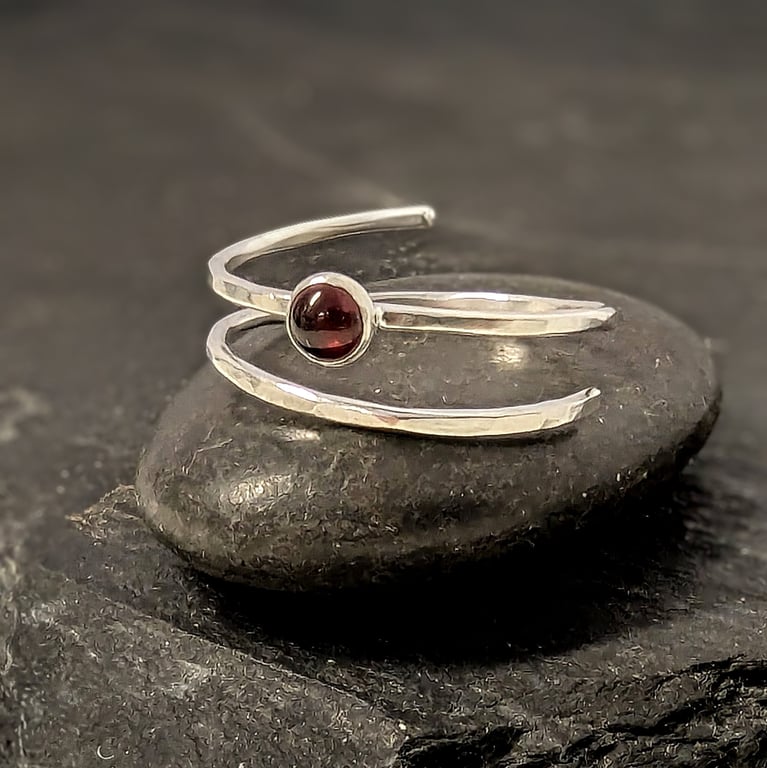STERLING SILVER  Open Wrap Garnet Ring, Handmade Urban Jewellery