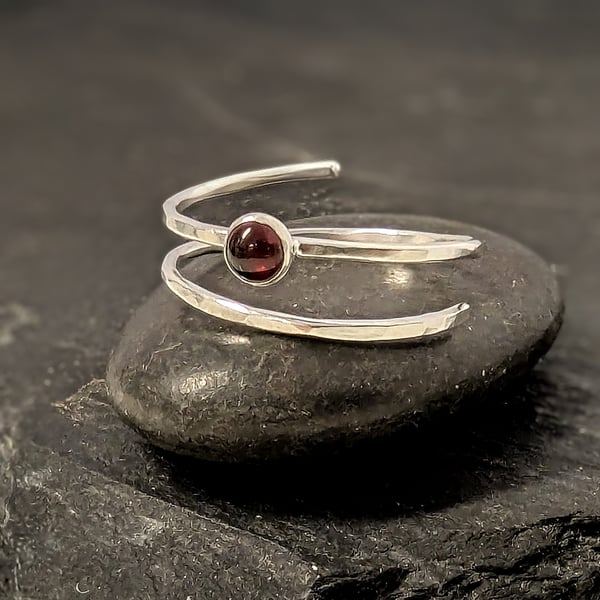 STERLING SILVER  Open Wrap Garnet Ring, Handmade Urban Jewellery