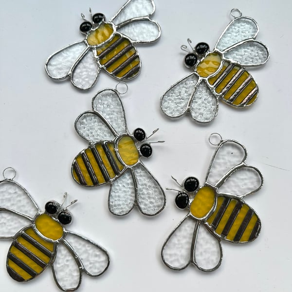 Stained Glass Bee Suncatcher Large  - Handmade Hanging Decoration 