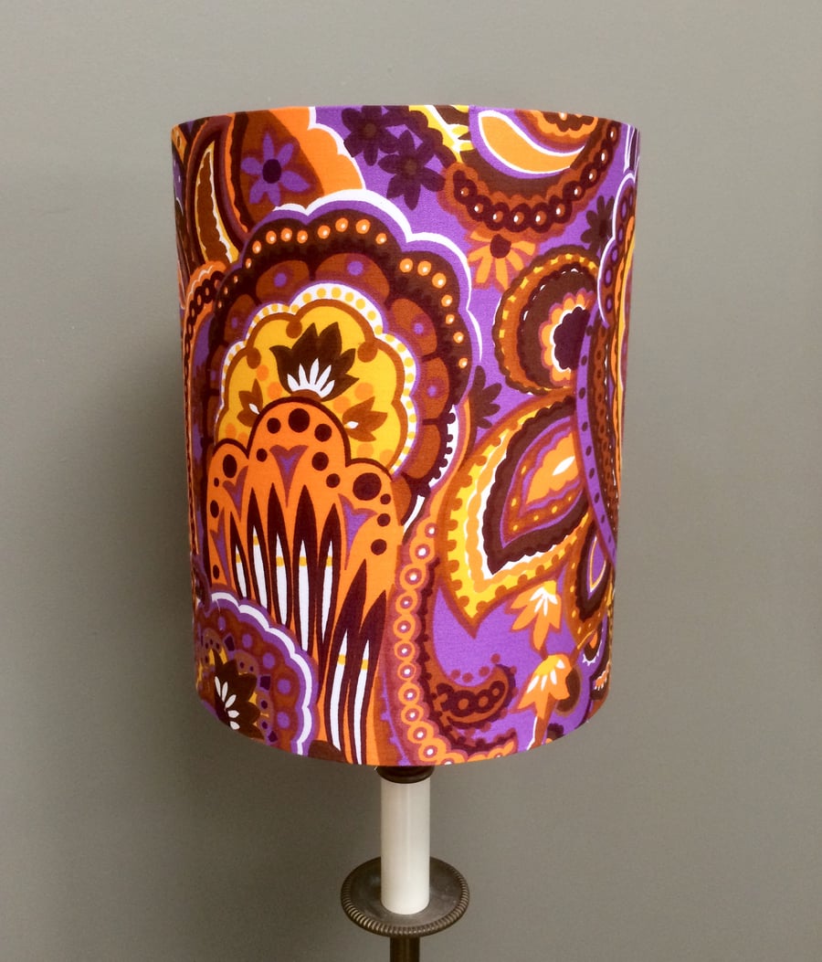 Hippy Psychodelic 60s 70s RETRO Purple and Orange Vintage Fabric Lampshade