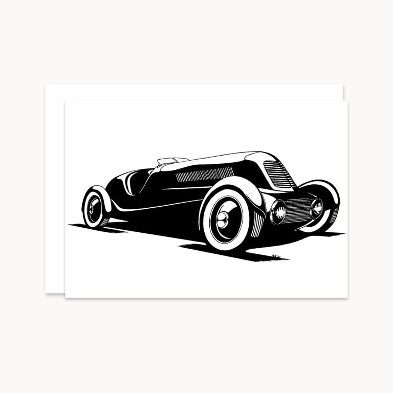 Vintage Car Greetings Card: Pen and Ink Illustration (414)