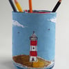 Fabric Pencil Pot with Embroidered Lighthouse