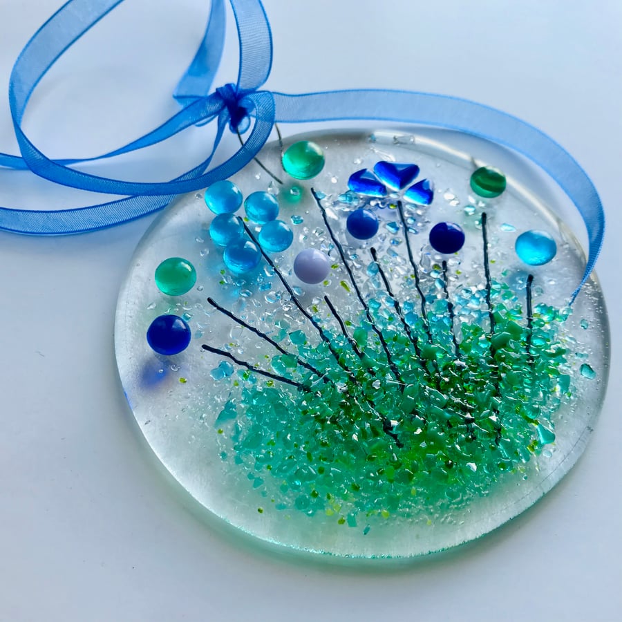 Fused glass flower suncatcher, gift for her, housewarming