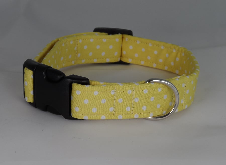 Handmade Summer Fabric Dog Collar - Yellow Polka Dot