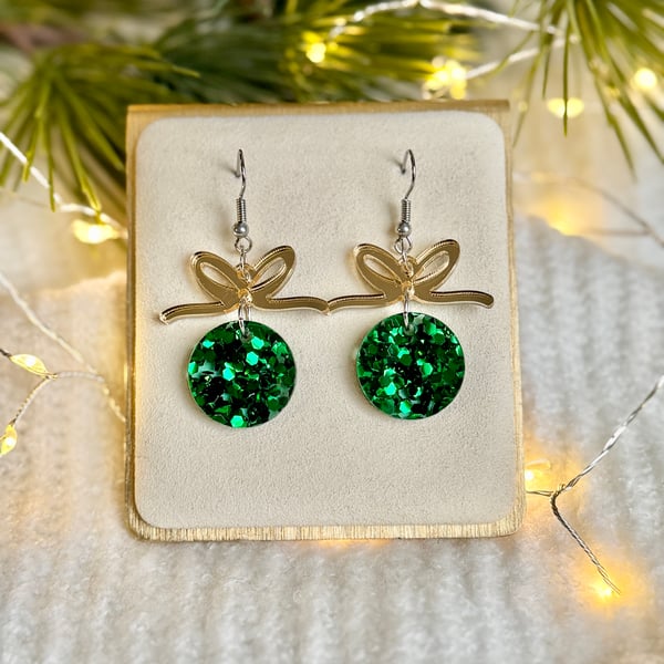 Bauble Earrings - Green & Gold Acrylic 