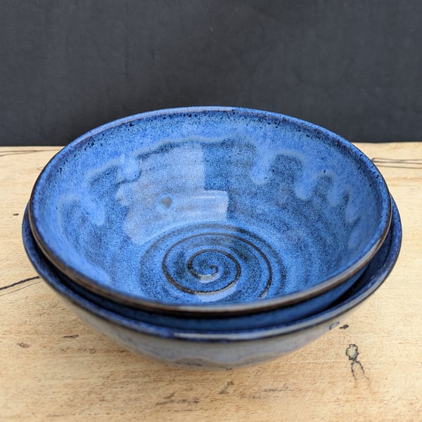 Blue wavy toasted nibble bowls