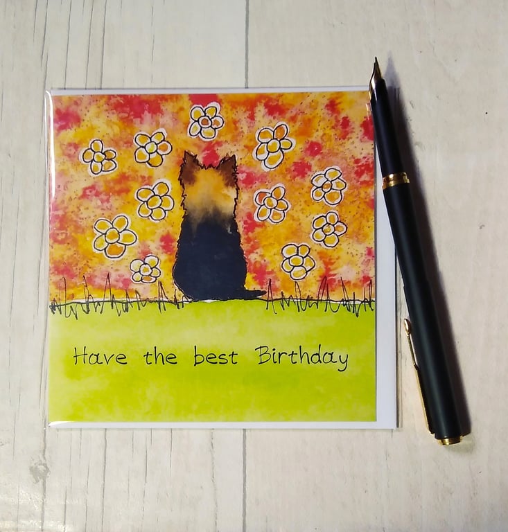 Yorkshire Terrier card (printed card).Birthday card. Dog card.