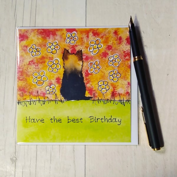 Yorkshire Terrier card (printed card).Birthday card. Dog card.
