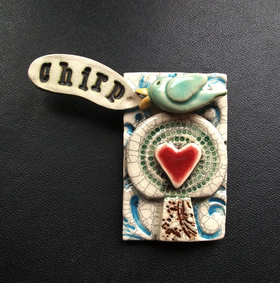 little ceramic bird brooch chirp