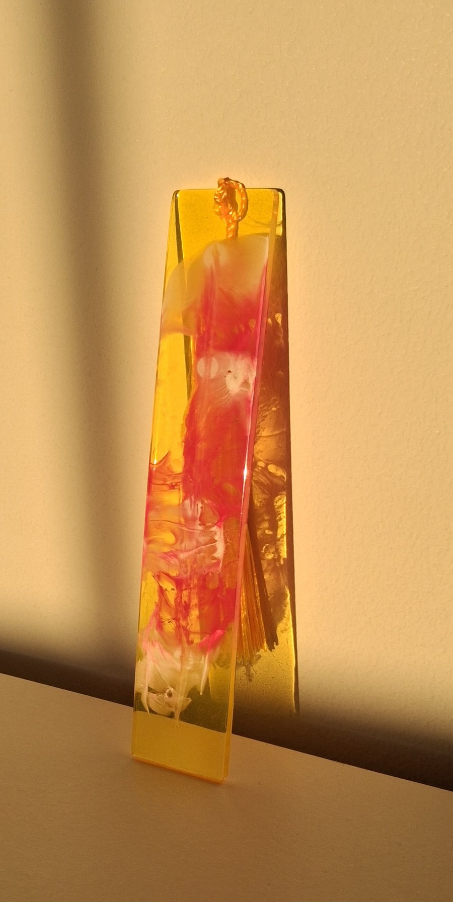 Handmade yellow and red epoxy resin bookmark