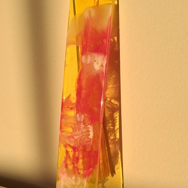 Handmade yellow and red epoxy resin bookmark