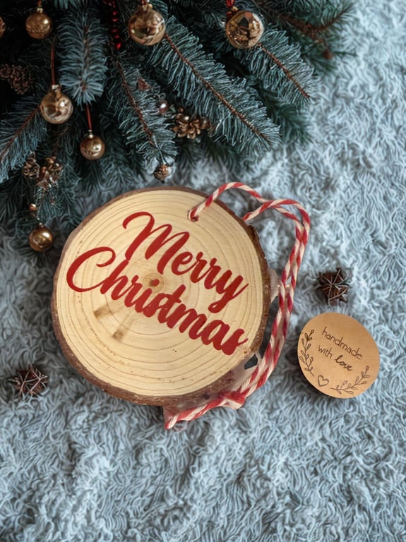 Wood Slice Christmas Tree Decoration – Rustic Holiday Ornament – Handmade Gift