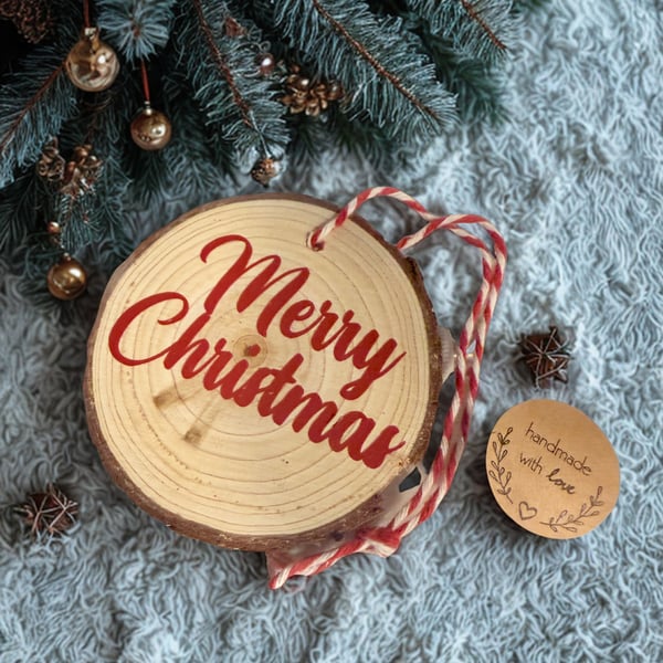 Wood Slice Christmas Tree Decoration – Rustic Holiday Ornament – Handmade Gift