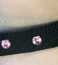 Black Leather Choker with 7 Pink Gemstones (custom sized 16"-18")