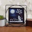 Framed Moon Gazing Hare Artwork, Fused Glass Picture Tile