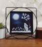 Framed Moon Gazing Hare Artwork, Fused Glass Picture Tile - Image 1