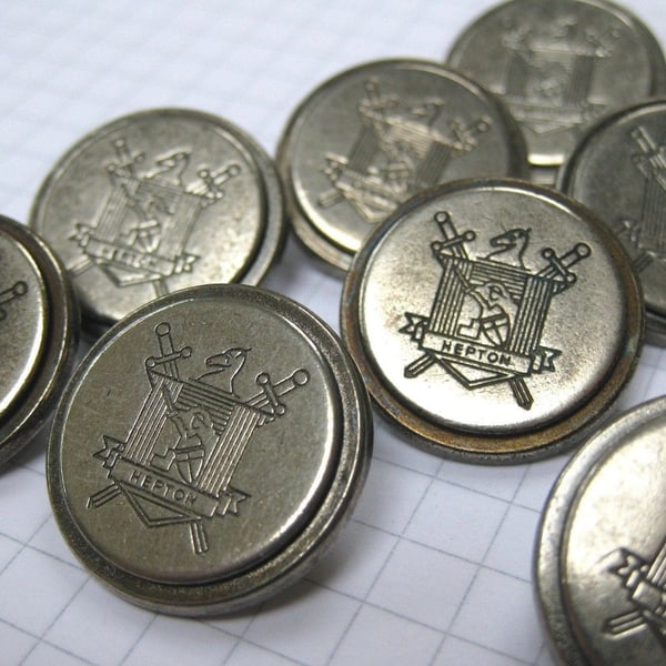 10 Large Pewter Hepton Buttons