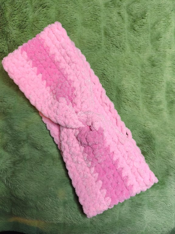 3 Stripes Headband Ear Warmer with Pink & Dark Pink Glitter 