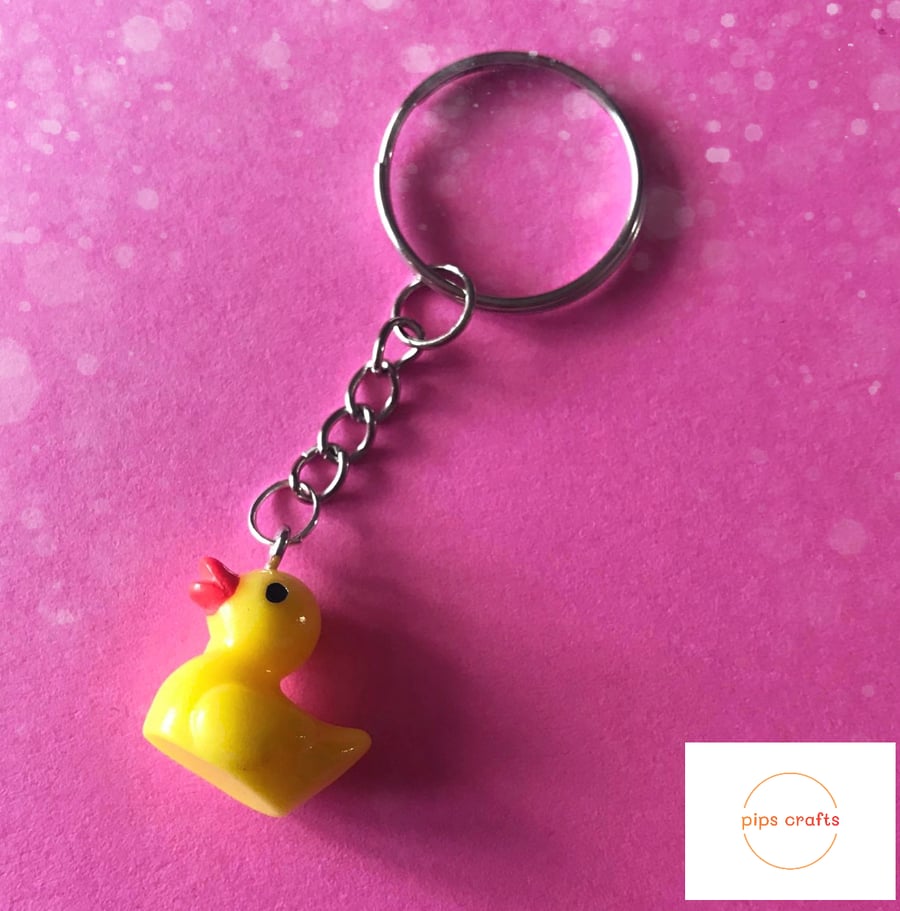 Cute Yellow Rubber Duck Keyring - Fun Quirky Keychain, Gift