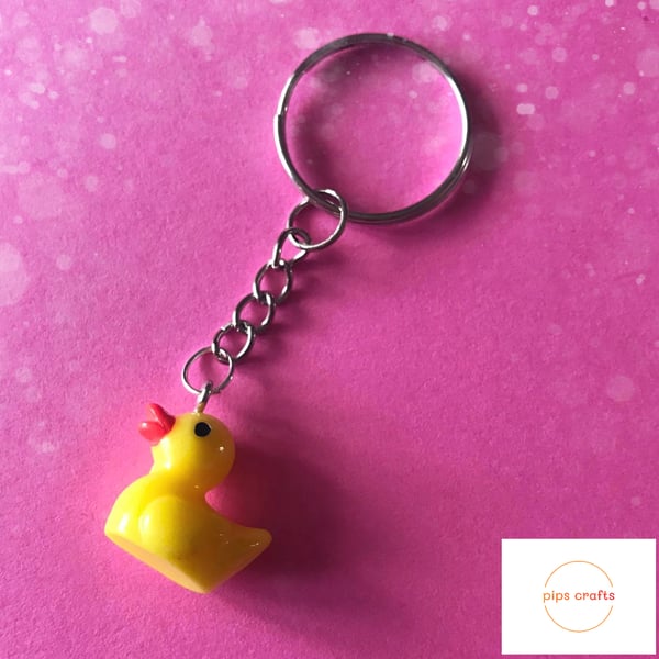 Cute Yellow Rubber Duck Keyring - Fun Quirky Keychain, Gift